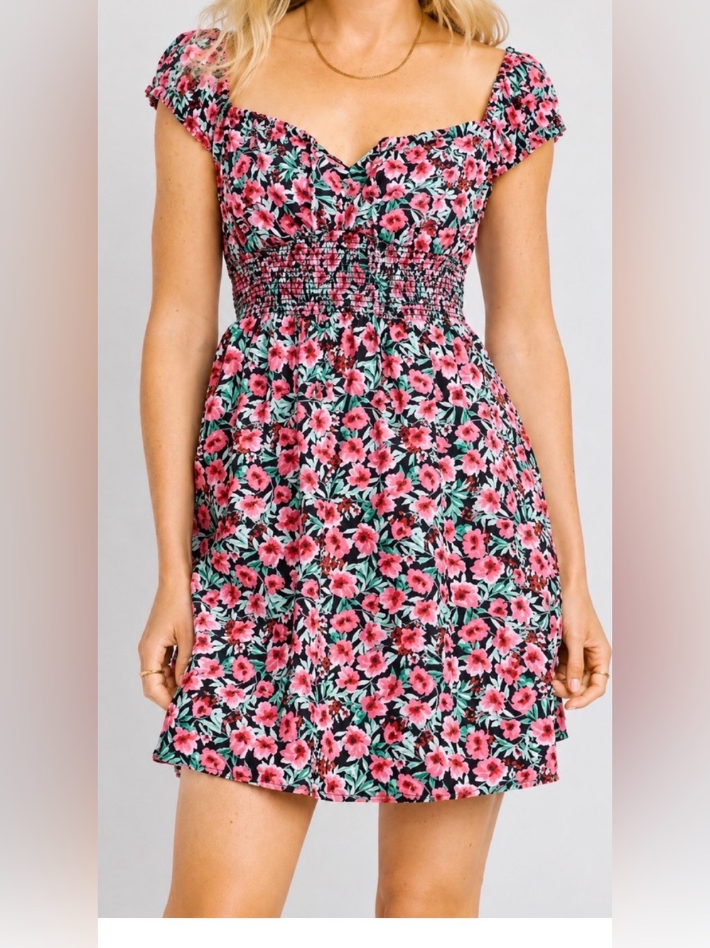 Old Navy Pink Floral Smocked Mini Dress